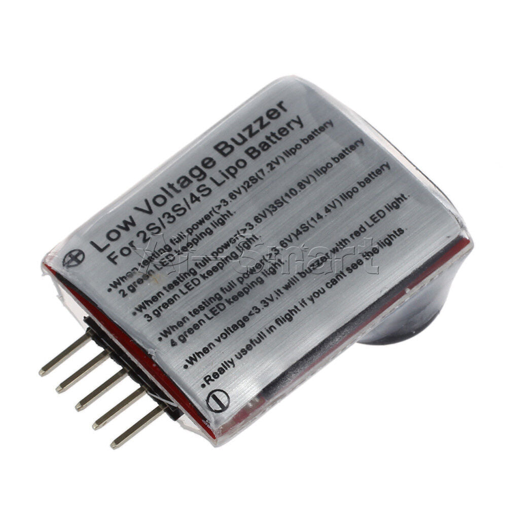 Low Voltage Dual Speaker 2S-4S Cell Lipo Battery Alarm Buzzer w/ LED 7.4V-14.8V
