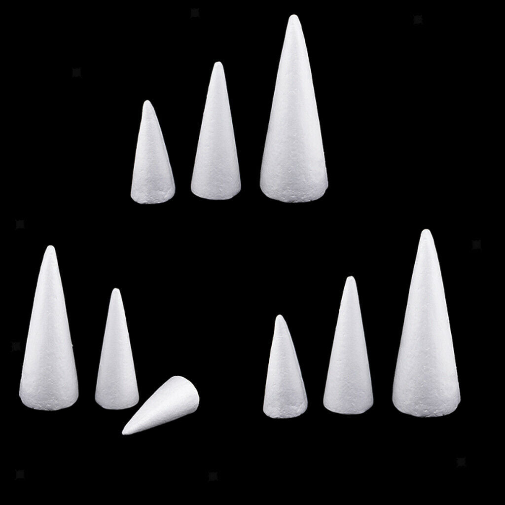 9 Pcs Cone Shape DIY Christmas Tree Styrofoam Foam Modeling Craft 15/20/25cm