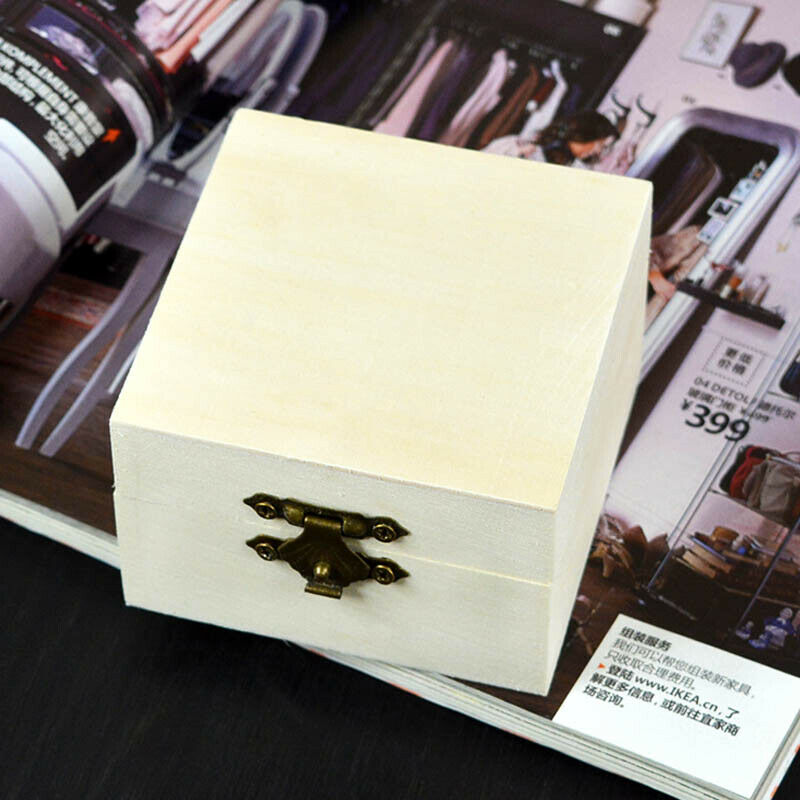 Square Mud Base Wood Jewelry Box 8.2cm Art Decor DIY Nice Wooden Crafts Toys