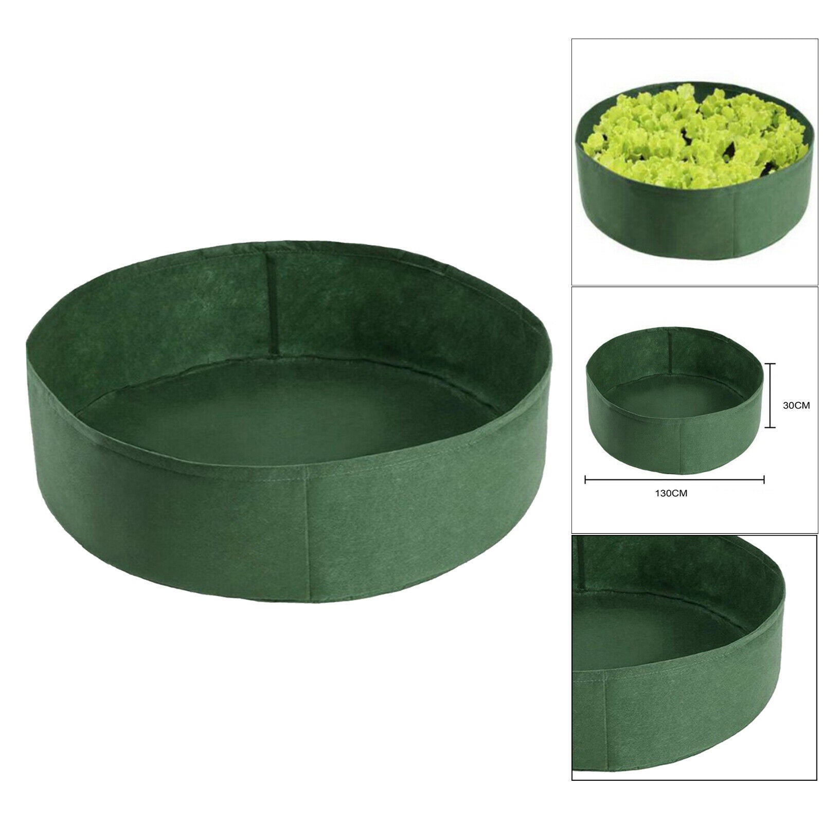 Round Fabric Raised Bed Garden Grow Bag Pouch In/Outdoor Green_130x30cm