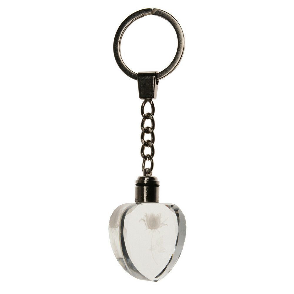 New Fairy Crystal Rose LED Light Keychain Love Heart Key Chain Ring Keyring ~