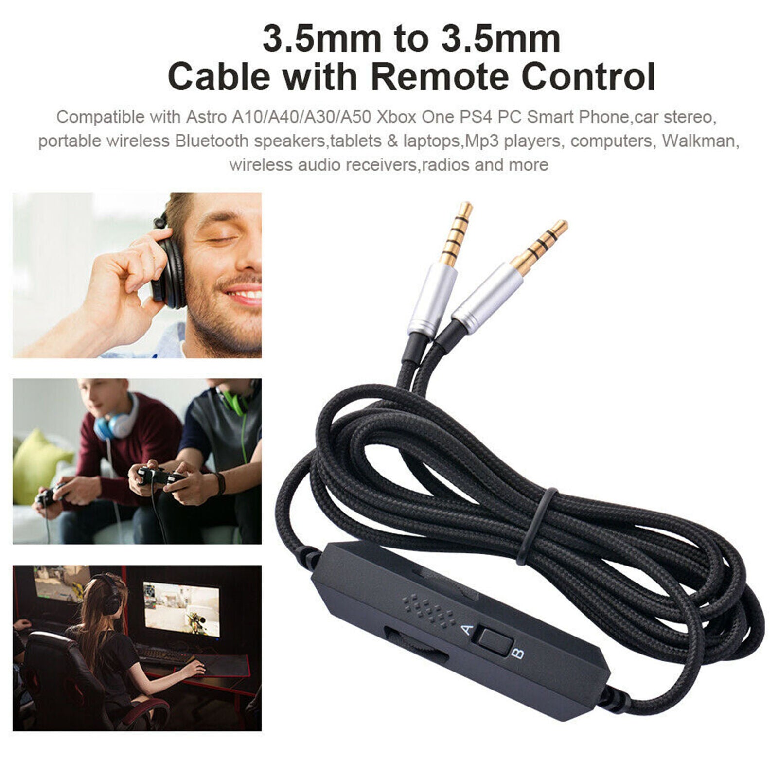 Gaming Headset Audio Cable Aux Chat Cord for Astro A10 A40 A30 A50 Headset Black