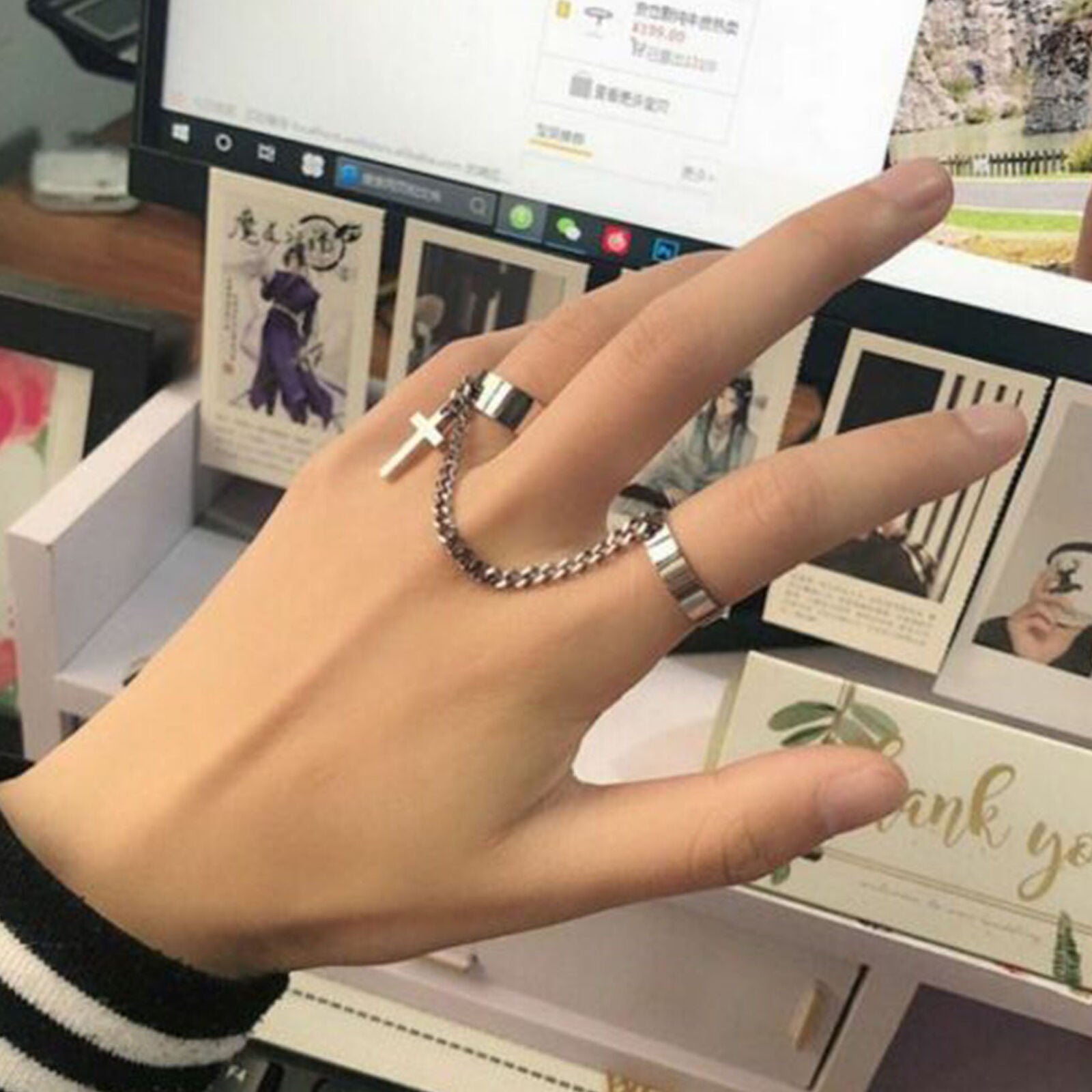 Punk Cross Adjustable Hip Pop Chain Joint Finger Ring Gothic Ring Jewelry