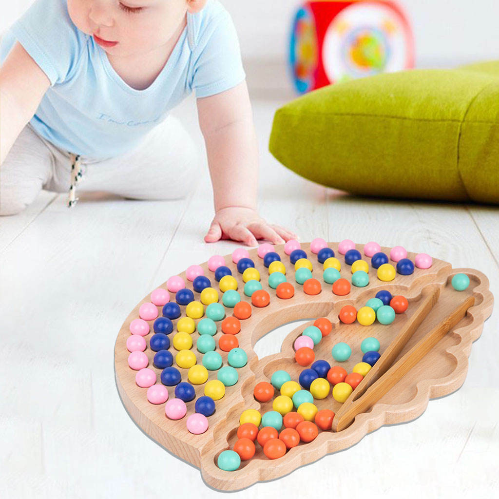 Kids Wooden Toys Educational Clip Beads Puzzle Color Sorting Party Games