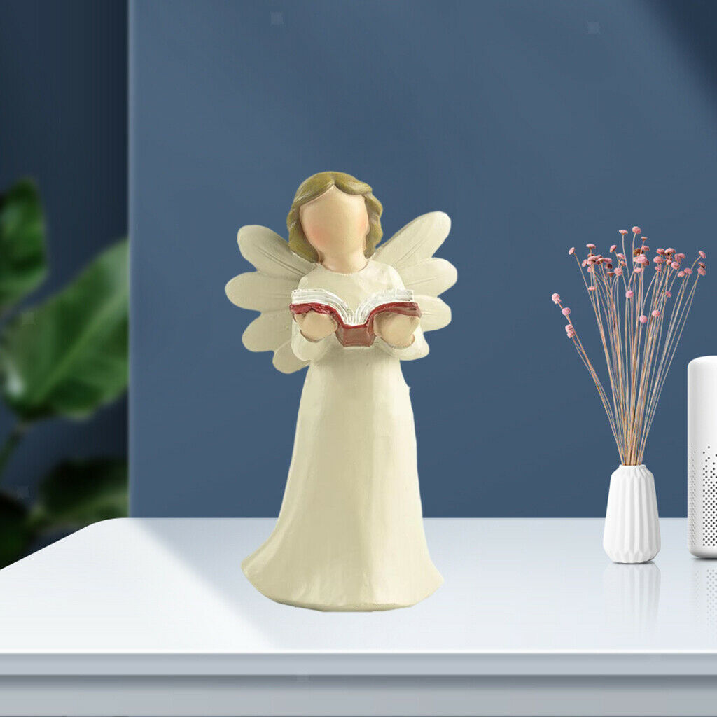 Reading Girl Tabletop Standing Cute Lovely Angel Sculpture Home Decoration