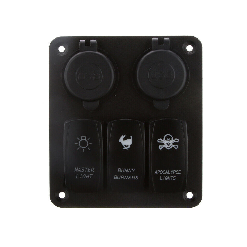 3 Gang Blue LED Car Marine Boat 4-USB Socket Plug Charger on-off Rocker Switch