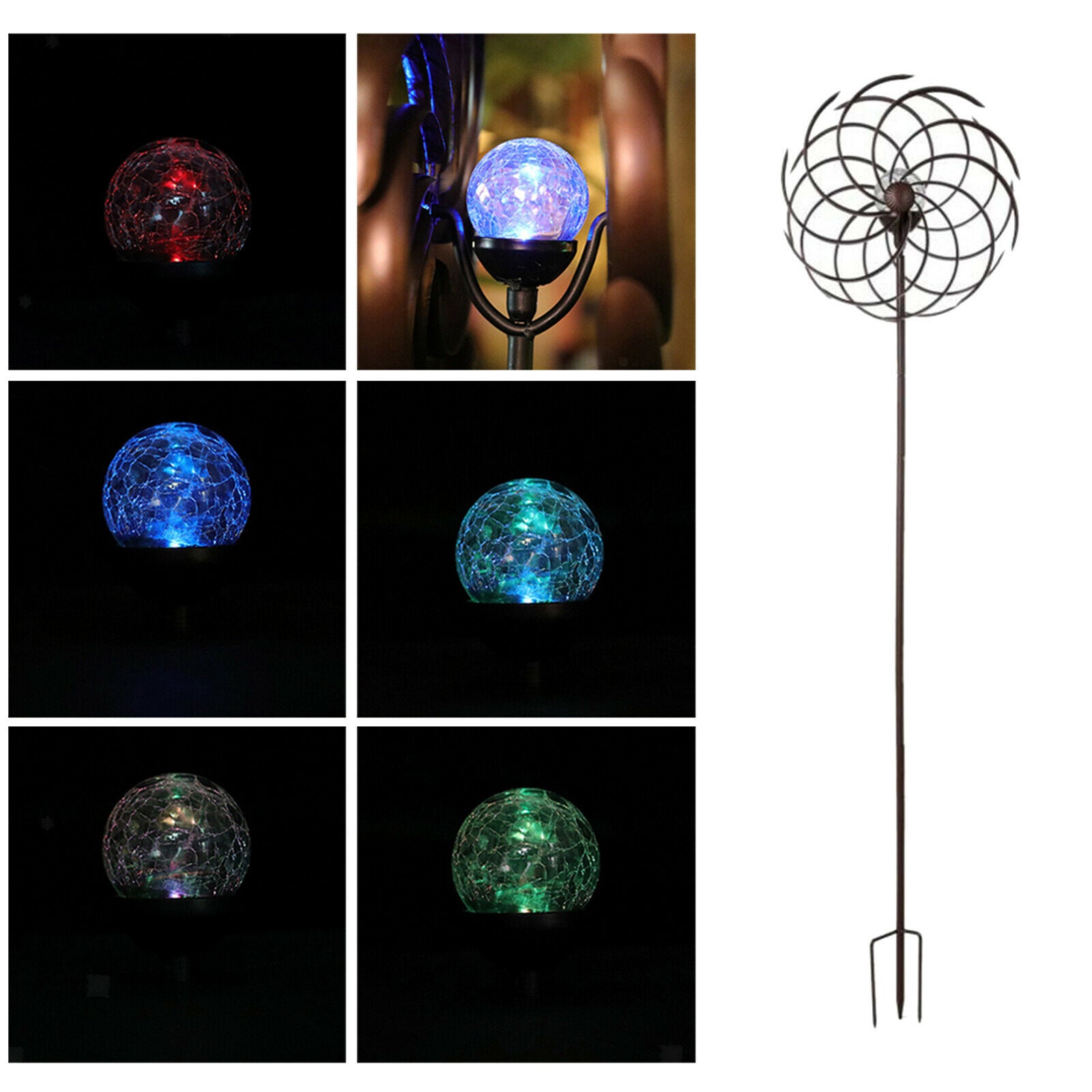 Solar Garden Windmills Wind Spinner Led Landscape Lights Path Decorations