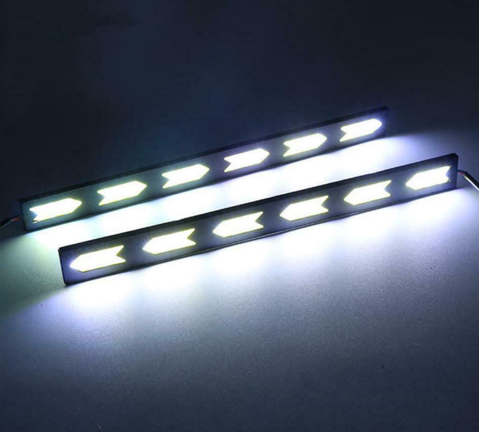 2x Arrow Shape COB White LED Light Car Daytime Running Driving Light DRL Lamp