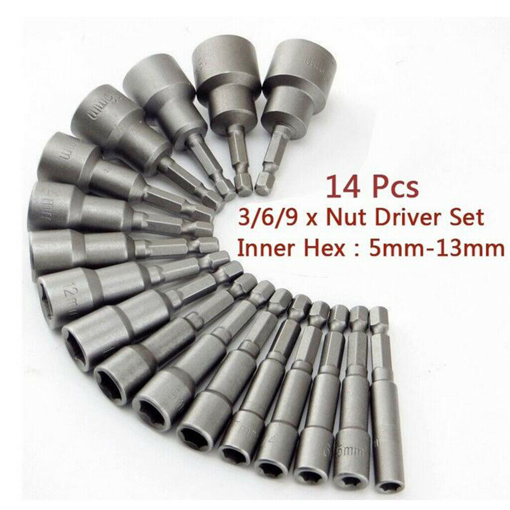 Drill Bits Hex Socket Sets Electric Nut Driver Household Tools 8-19mm 6pcs
