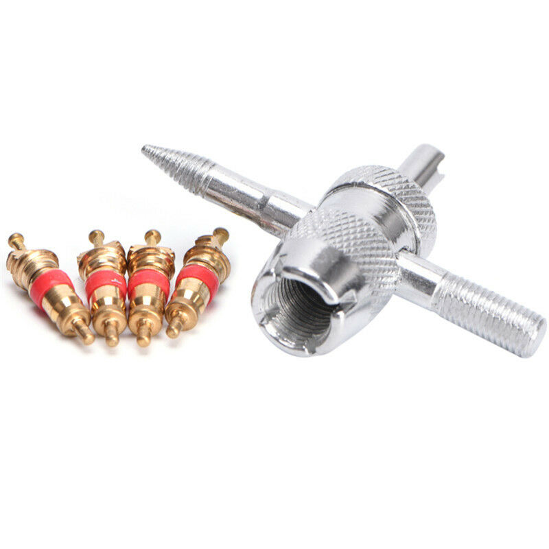 Car Bike Tire Accessory + 4 Valve Stem Core 4 Way Tyre Valve Repair Remove.l8
