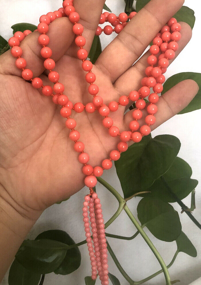 New 7-8mm round pink natural high-quality coral necklace Buddhism 50â€