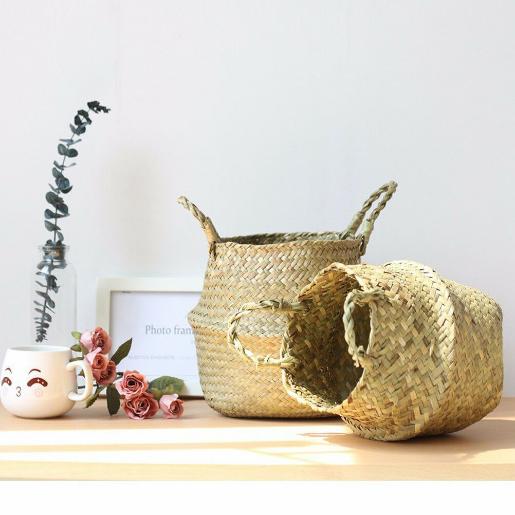 Foldable Rattan Hanging Flower Pot Planter Laundry Storage Basket Xmas De.l8