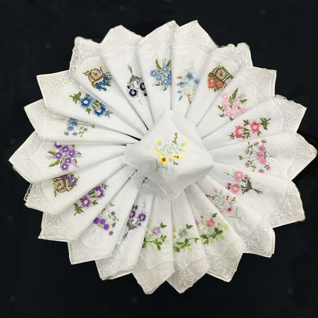 12pack Cotton Beautiful Handkerchiefs Washable Square DIY Hankie 11x11''
