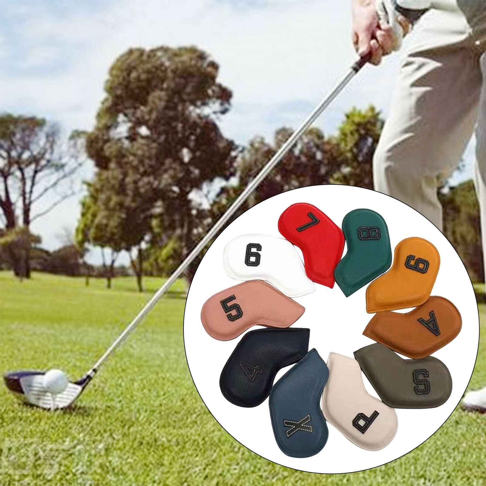 10x PU Golf Iron Headcover 4-9,P,S,A,X Club Head Cover Protector Guard Case