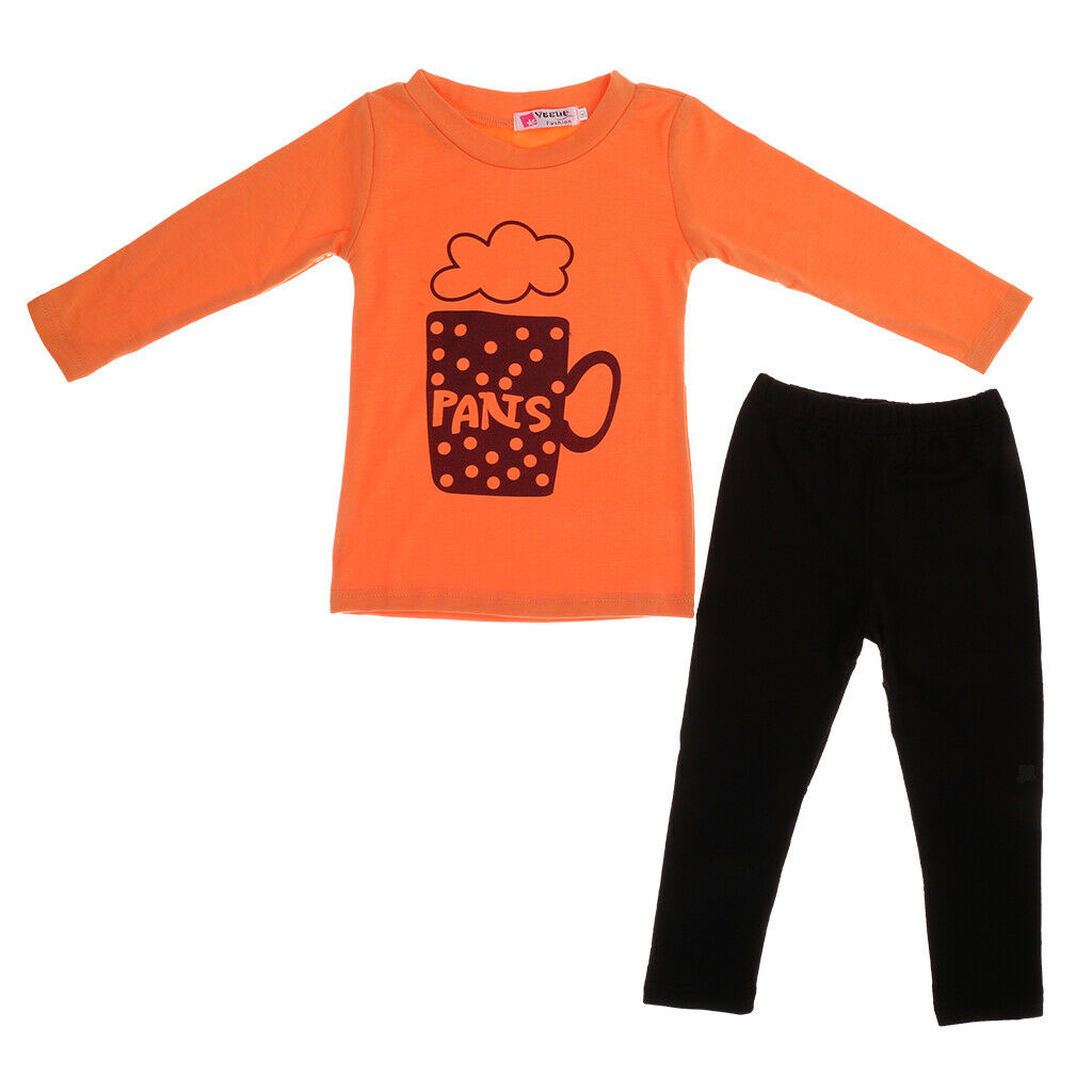 Stylish Kids Girls Orange T-shirt Tops and Black Pants 2Pcs Outfits 90cm