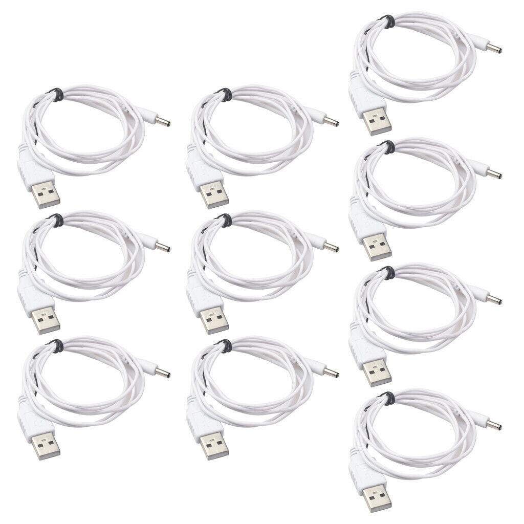 10x USB to DC 3.5mm Jack Charging Cable White for Lamp Speaker 1 Meter