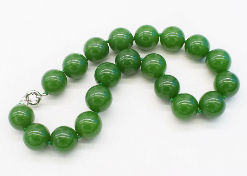 green jade  20mm round  necklace 17.5"  gift beads nature