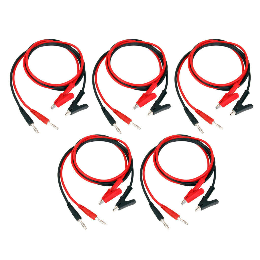 10Pcs Copper 4mm Banana Plug to Alligator Clip Test Cable Leads Red + Black