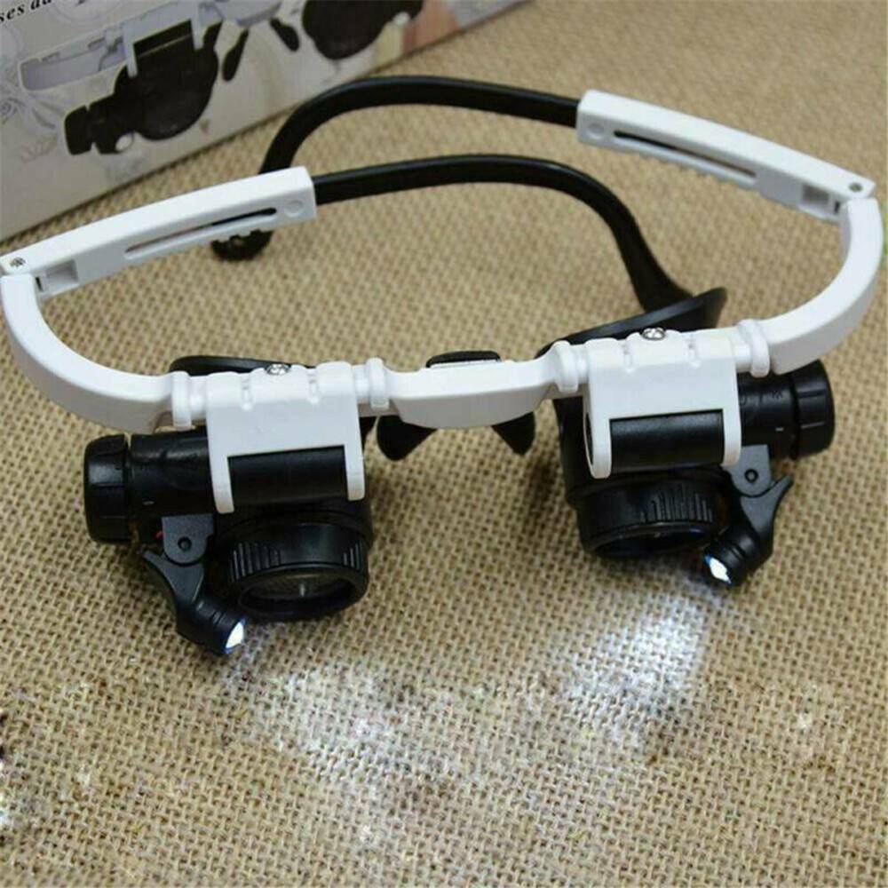 8x/15x/23x Double Eye Jewelry Watch Repair Magnifier Loupe Glasses W/ LED Light~