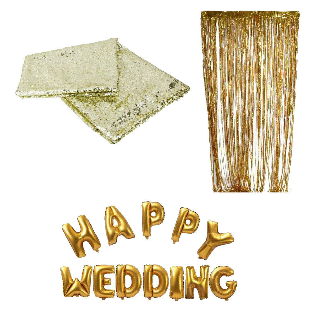 Tinsel Fringe Curtain Sequins Fabric Table Happy Balloons Wedding Party Decor