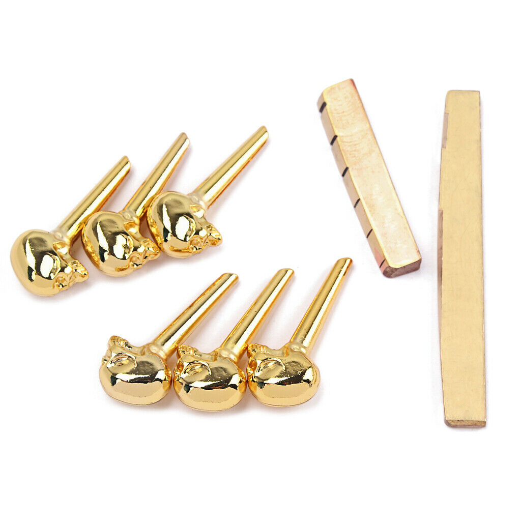 6 Pieces Guitar Bridge Pins + Nut Set for Most Acoustic Folk Guitar Parts