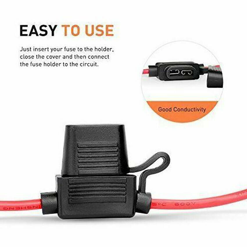10PC 14 Gauge In-line ATC/ATO Fuse Holder 30 AMP Blade Fuse Cover 12V