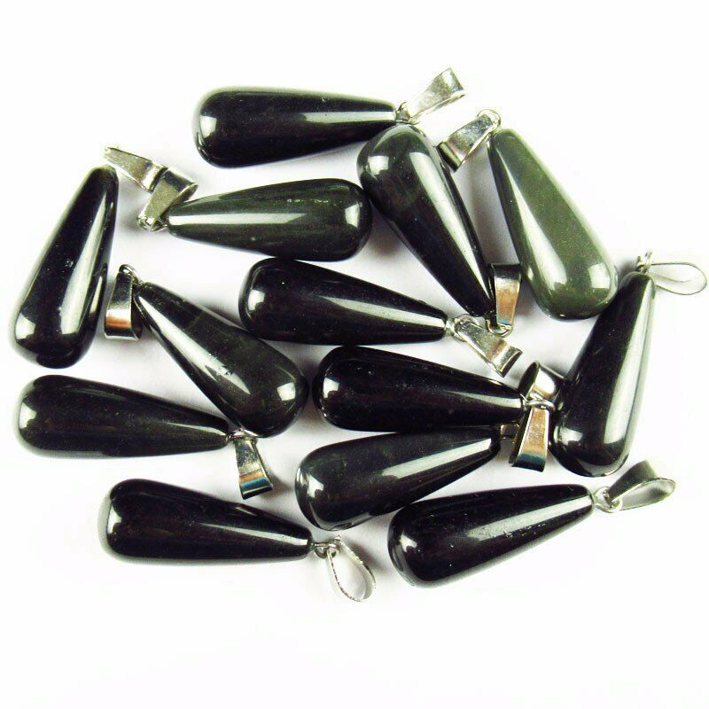 10pcs 32g Natural Black Agate Teardrop 29x10mm Pendant Bead A-80SK