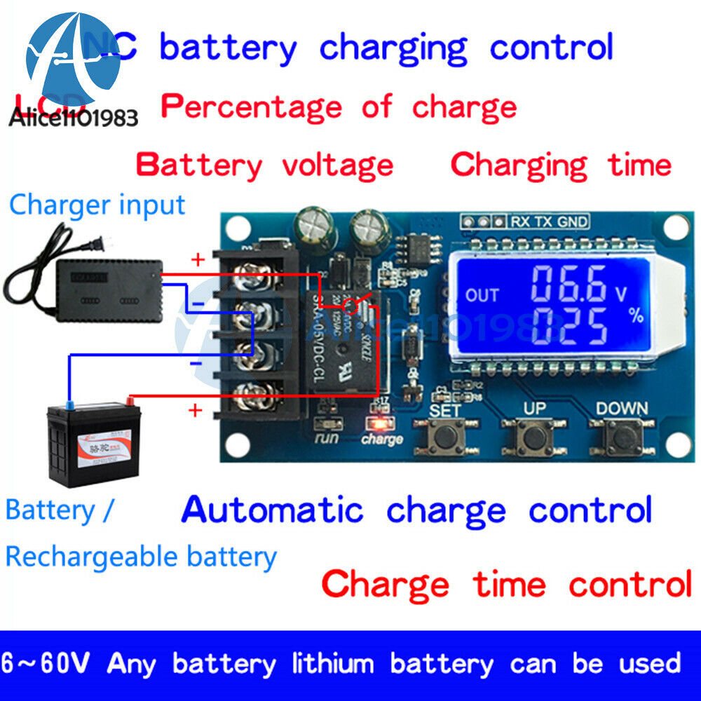 10A 6-60V Lithium Battery Charge NC Control LCD Display Module Protection Board