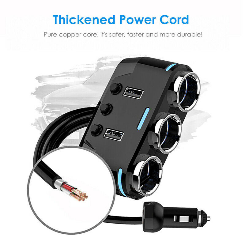3 Way Cigarette Lighter Socket Splitter Power Adapter Dual USB Car Phone Charger