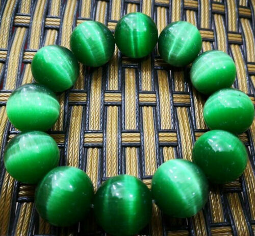 Beautiful 20mm Green Cat's Eye Stone Bracelets Single Circle Beads Bracelets 7.5
