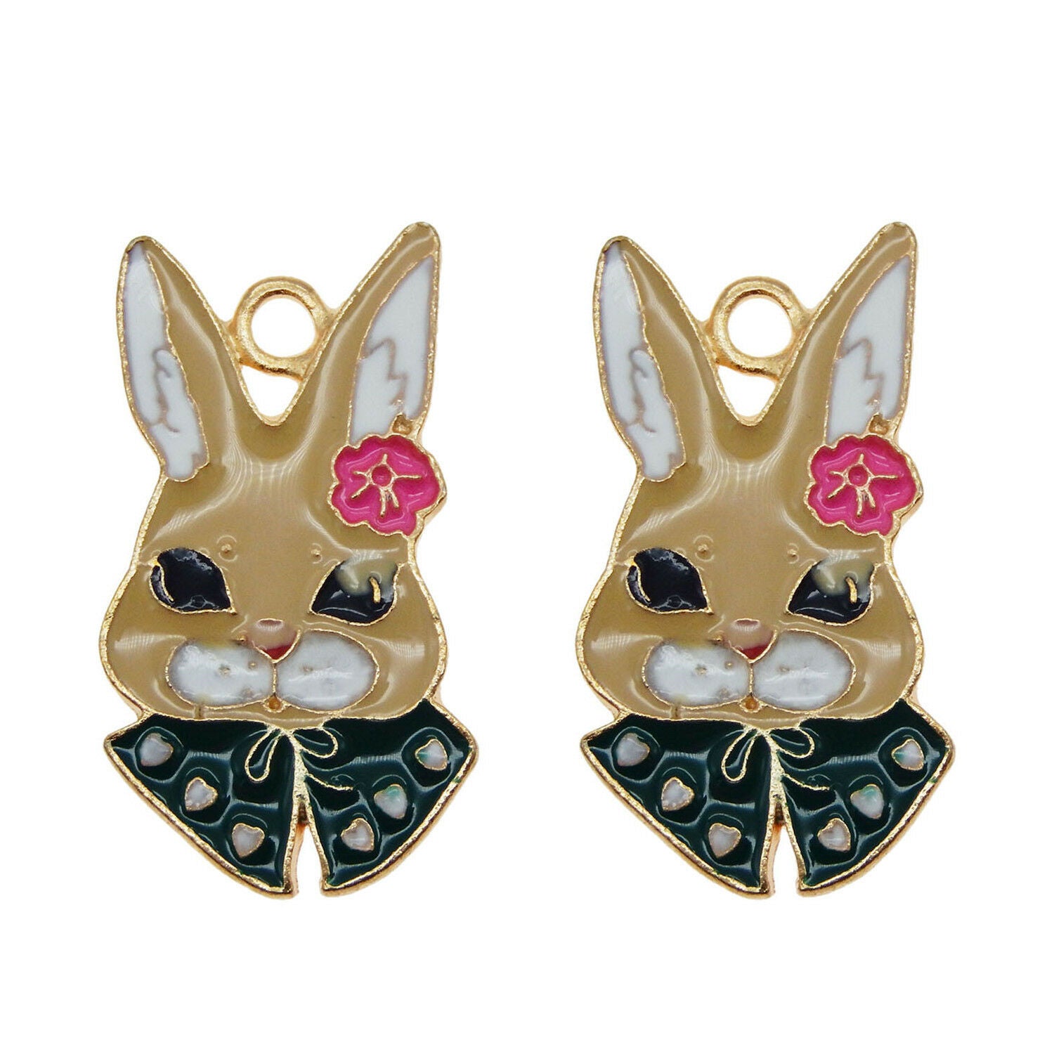 6 pcs Metal Alloy Rabbit Charm Enamel Bunny Pendant Dangle Jewelry DIY 33*17mm