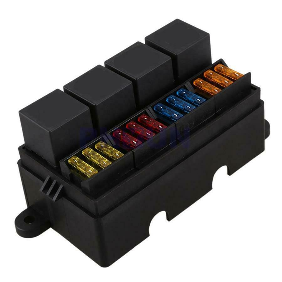 Car SUV 12 Road Insurance Case Blade Fuse Block Box 4Pin 12V 40A 4-Relay Holder