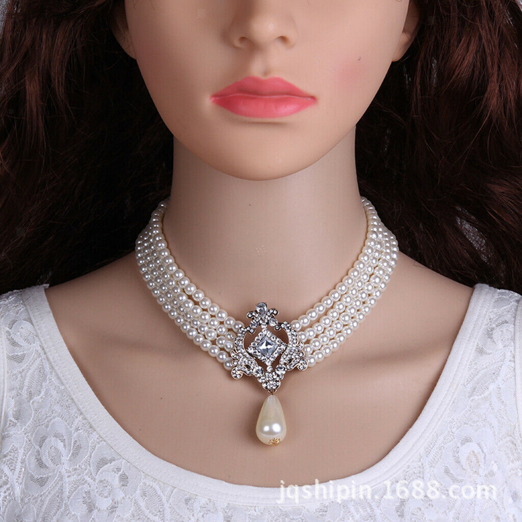 Multi Strand 4 Layer Crystal Simulated Bead Bib Choker Necklace