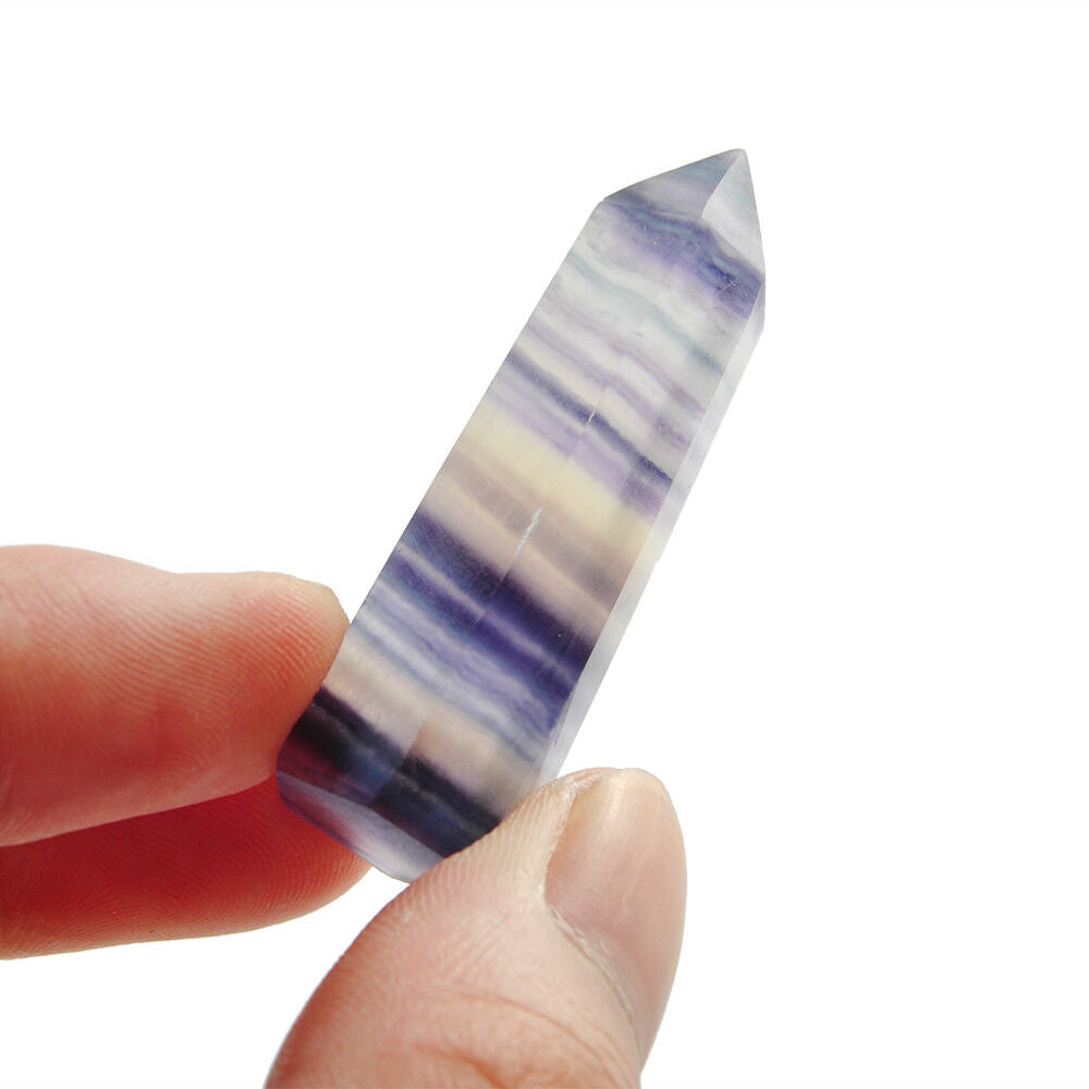 1x Colorful Natural Fluorite Quartz Crystal Wand Point Healing Stone 50g 50-70MM