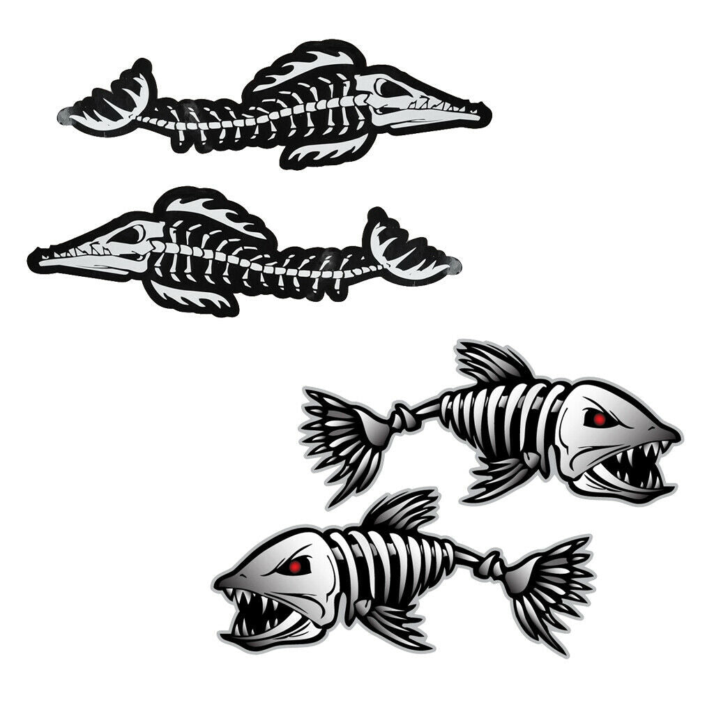 2 Pairs Skeleton Fish Crocodile Boat Decals Stickers Fishing Boat Graphics