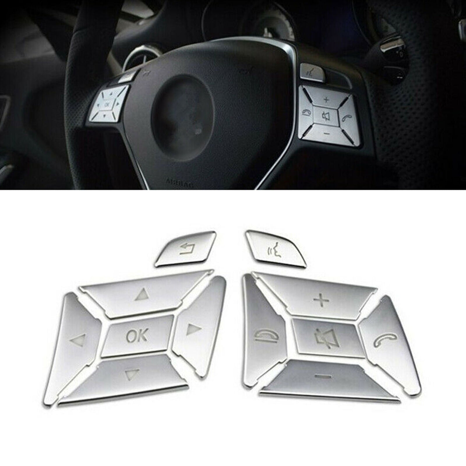 Interior Steering Wheel Button Trim Cover 12pcs For Benz E Class W212 2012-2014