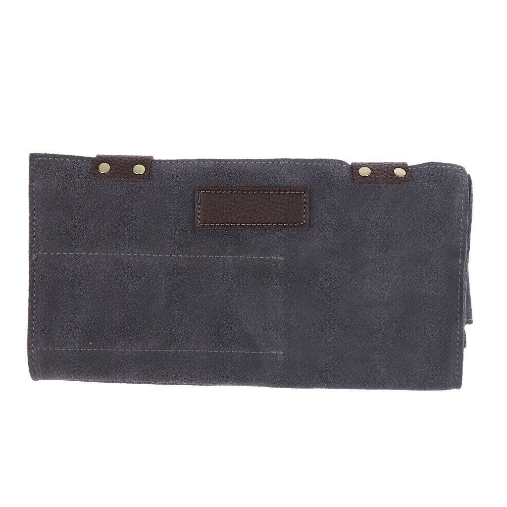 Durable Leather Hair Cutting Scissors Pouch Rolled Bag for Hairdresser Grey