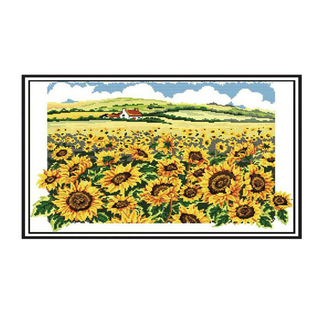 Cross Stitch Stamped Kits Pre-Printed Sunflower Pattern for Beginner Adults