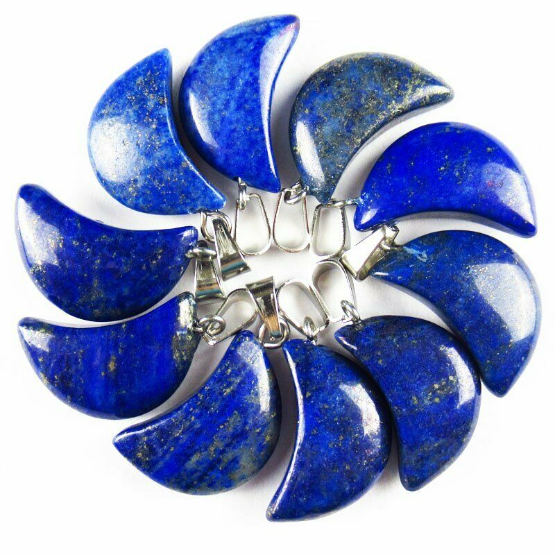 10Pcs 20x10x5mm Natural Lapis Lazuli Moon 22g Pendant Bead A-43SK