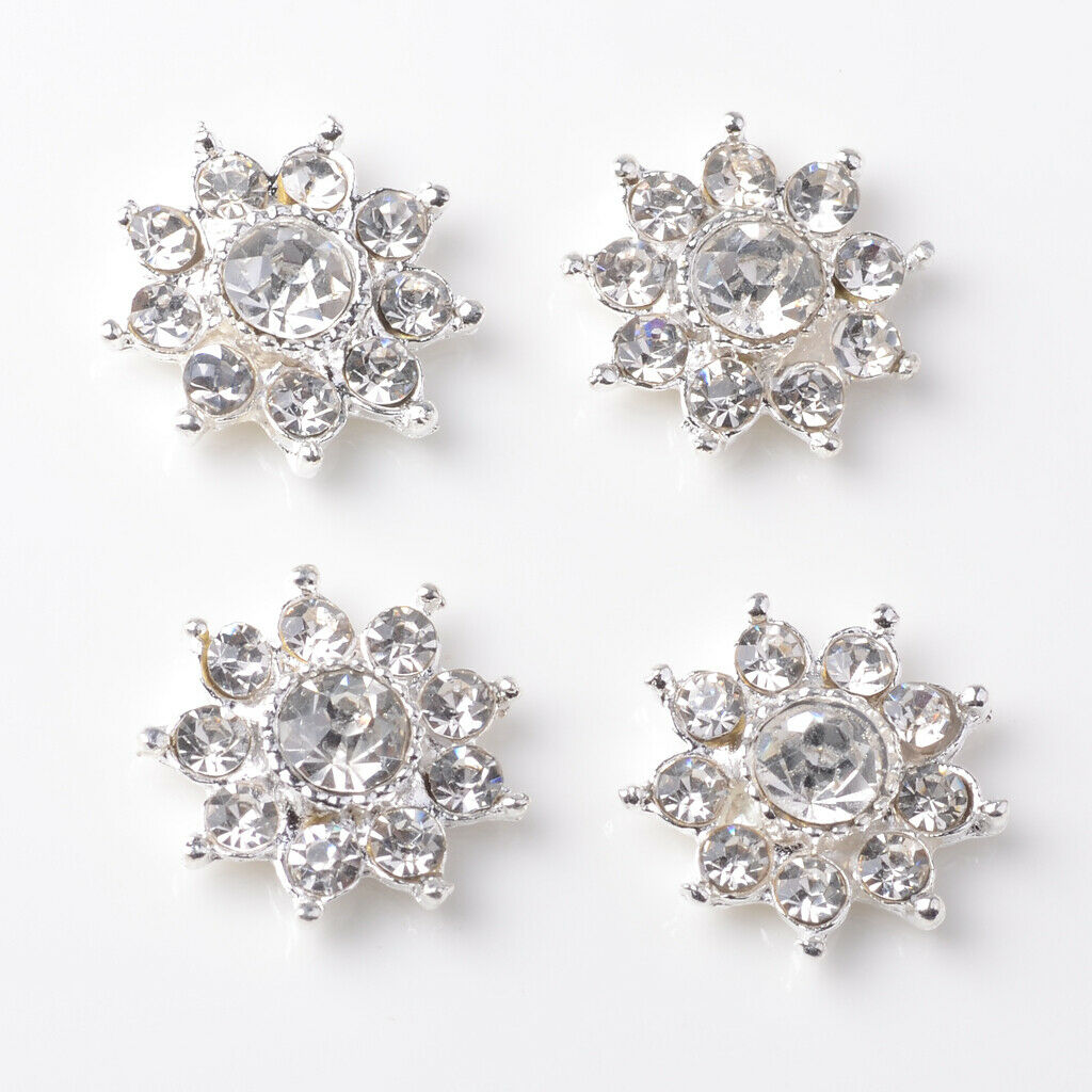10pc Crystal Flower Rhinestone Buttons Flatback Embellishments Wedding