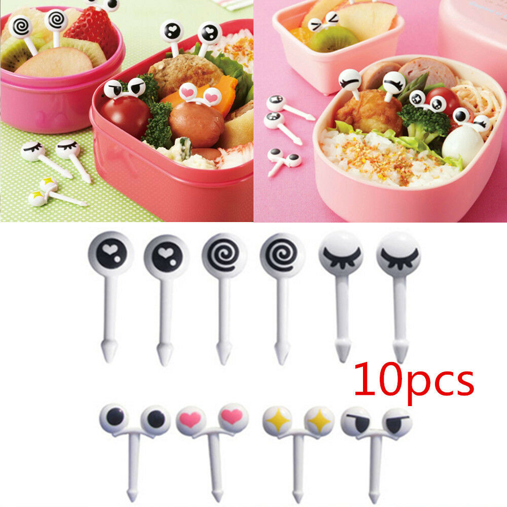 10Pcs/set Mini Kids Cute eyes Food Fruit Picks Forks Lunch Box Accessory Decor