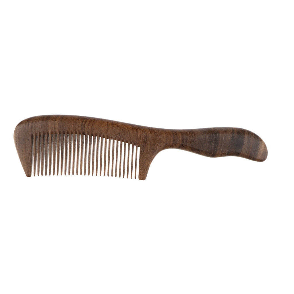 Handcrafted Natural Wooden Fine-toothed Anti-static Massage Comb with Handle