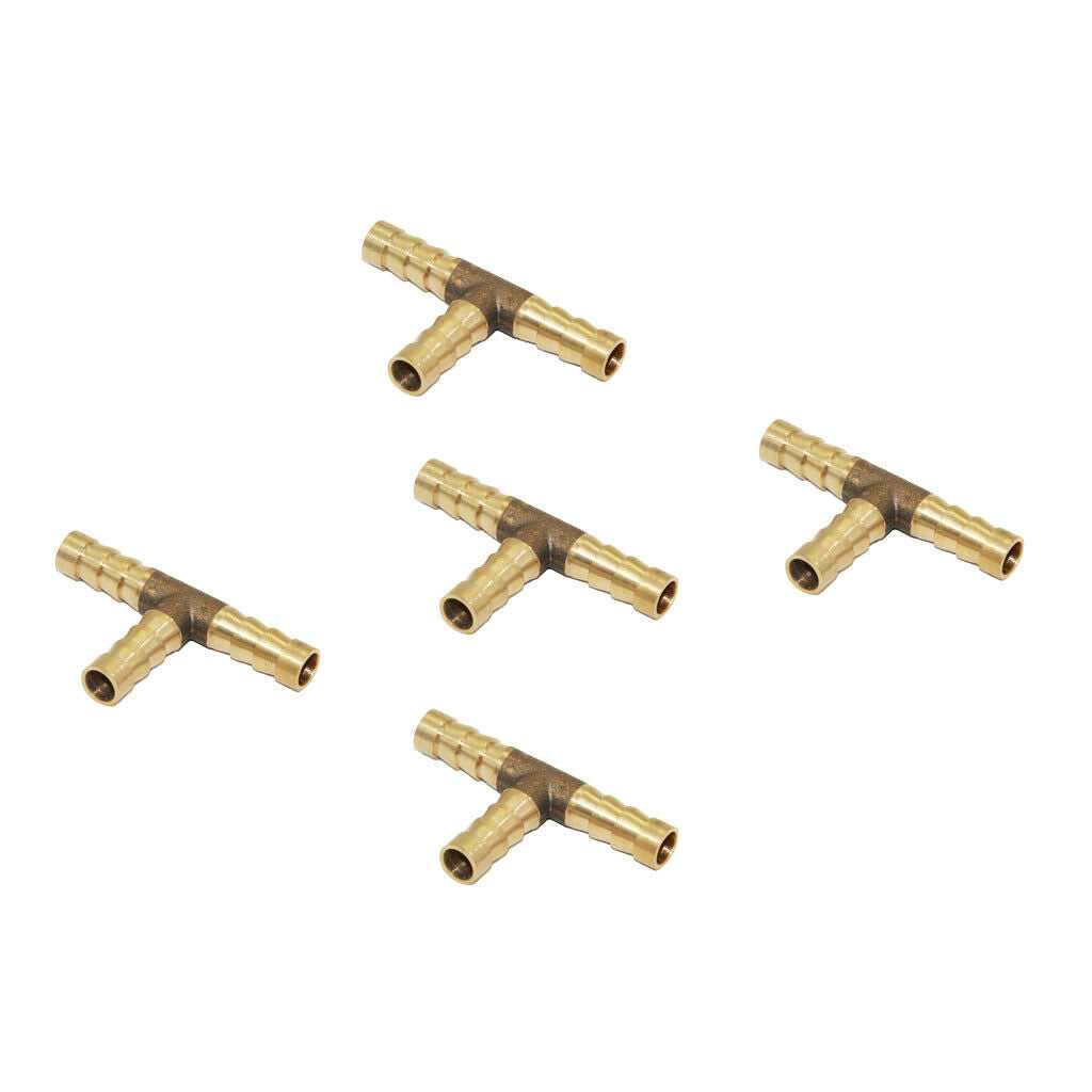 10pcs Brass Barb T Type Joiner Fuel Hose Joiner Tee Connector Air Water Gas