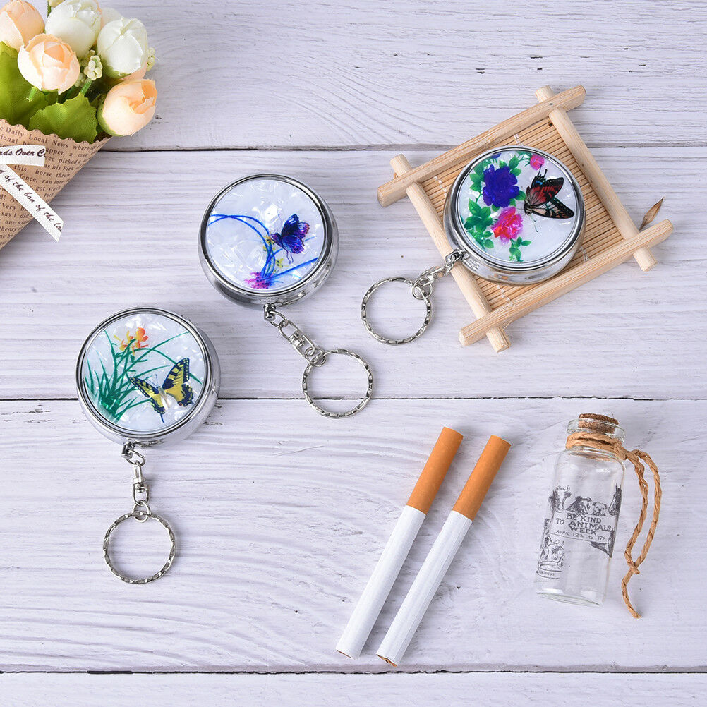 Creative Round Cigarette Keychain Portable Stainless Steel Pocket Ashtray SEDF