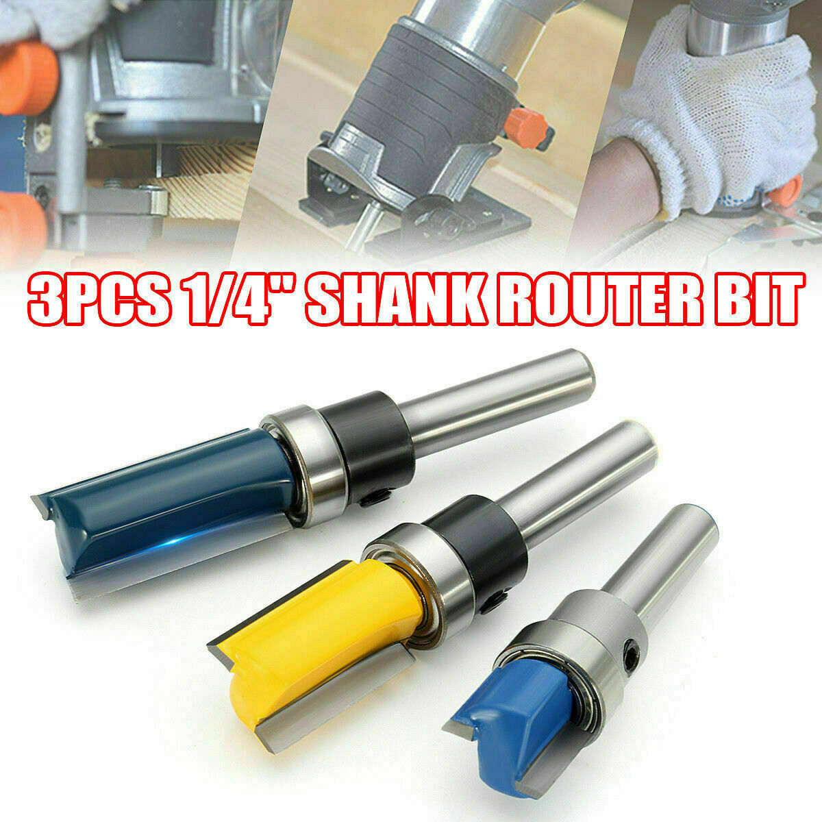3PCS 1/4" Shank Cutting Straight Router Bit Flush Trim Woodwork Milling Cutter