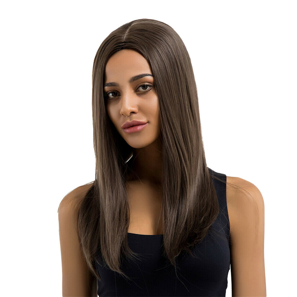 Women Long Straight Middle Part Wig Natural Synthetic Hair Heat Resistant