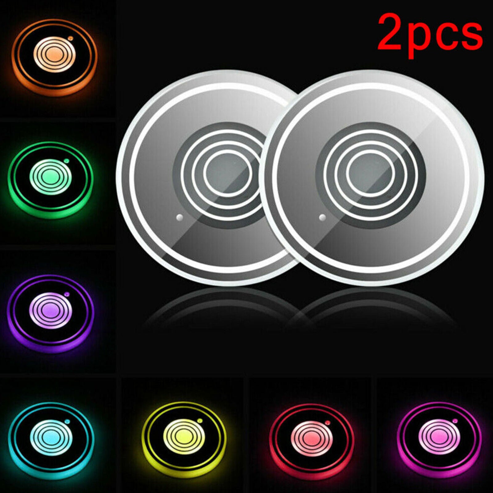 2PCS 7 Colors LED Cup Pad Car Accessories Light Cover Interior Decoration Lights