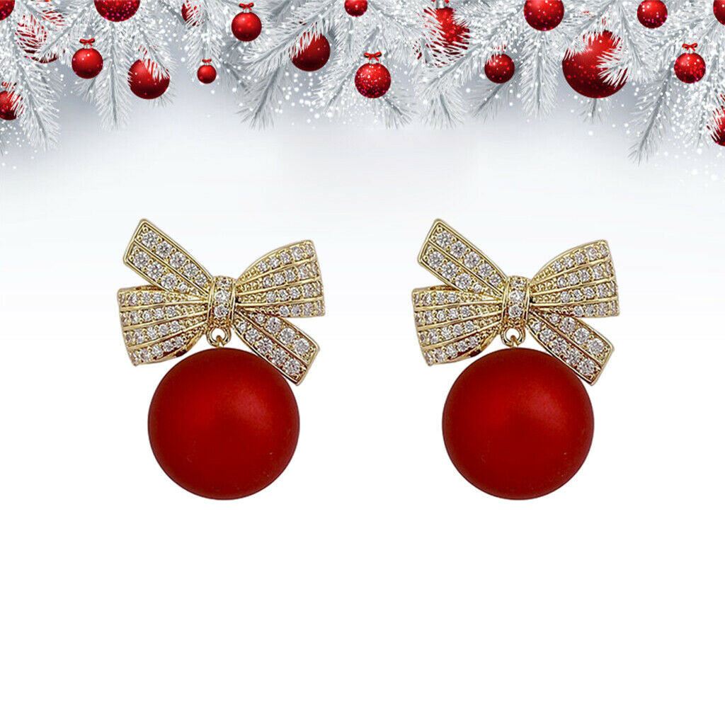 Festive Crystal Bow Knot Rhinestone Red Stud Earring Birthday Gift for Women