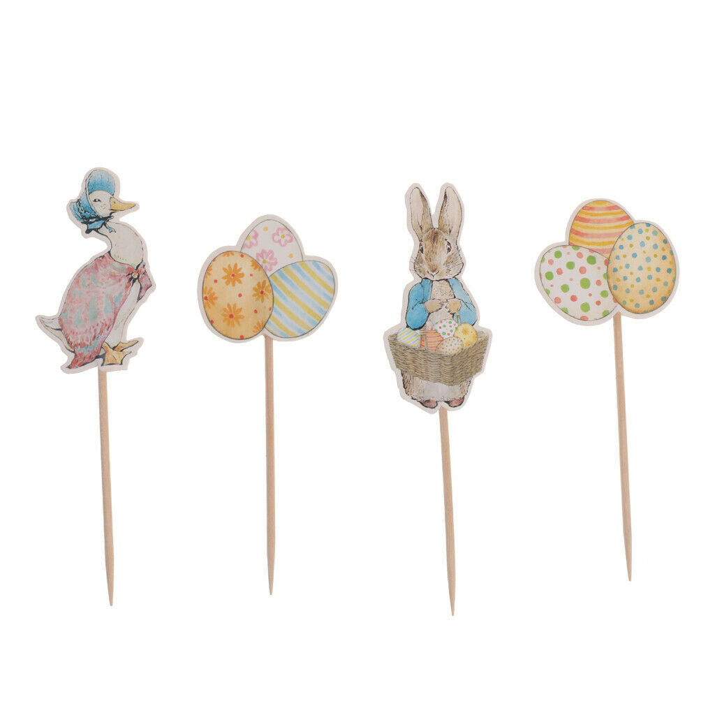 24 Pieces Cute Duck Rabbit Egg Style Cupcake Topper Easter Festival Birthday