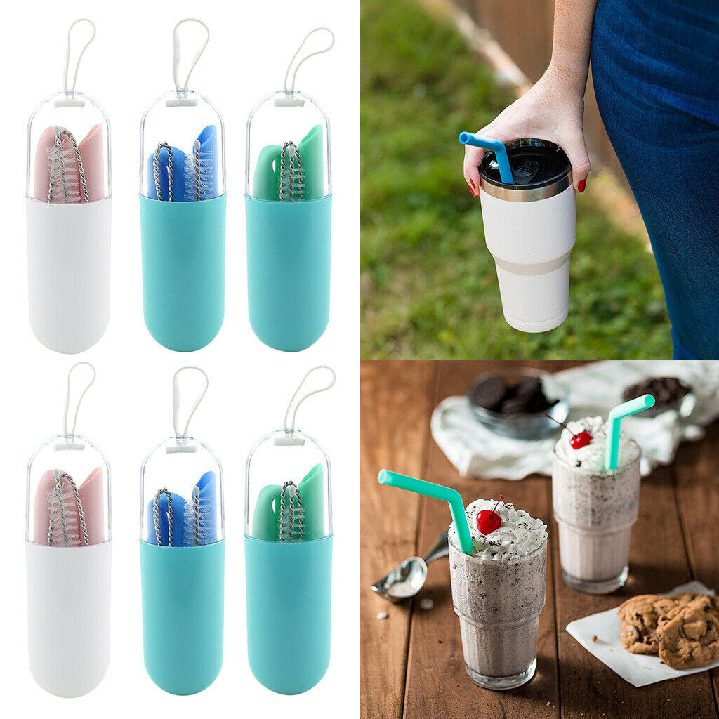 Collapsible Silicone Straw Reusable Folding Drinking Straw Pink Straight_A